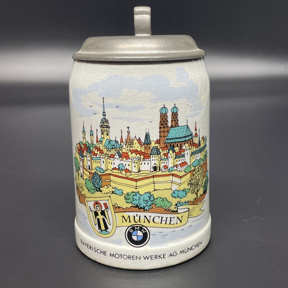 BMW Bayerische Motoren Werke AG. Munchen German Ceramic Stein Lidded Breweriana